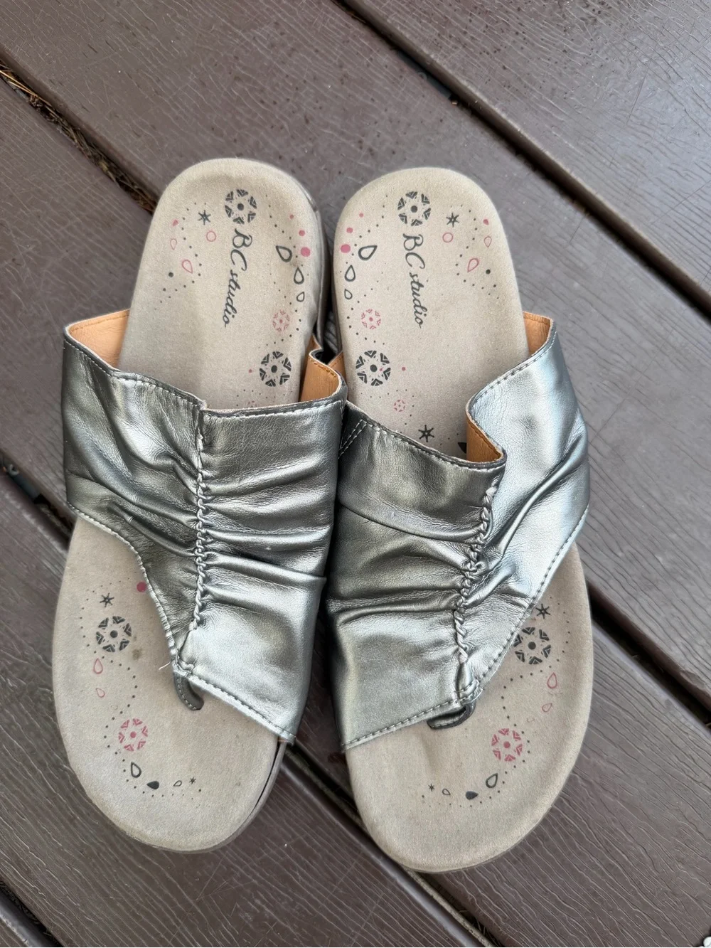 BC Footwear Silver Ruched Slide Sandals
